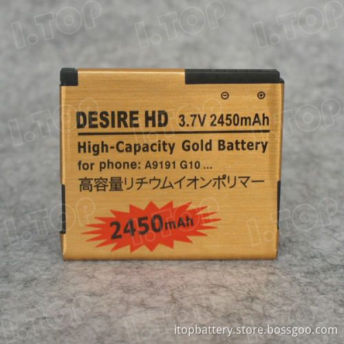 long life gold cell phone battery for HTC Desire HD A9191 G10 with 2450mAh